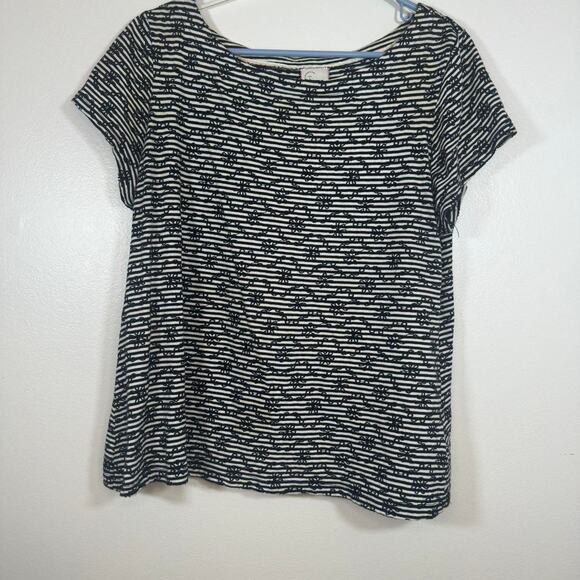 Anthropologie Black, Grey and white striped short sleeve top  - Size Large - Picture 1 of 1